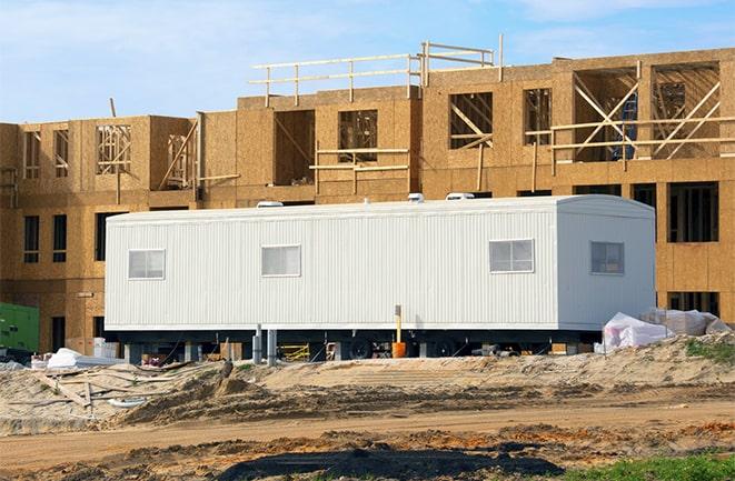 construction workers meeting at office trailers on rent in Dania Beach